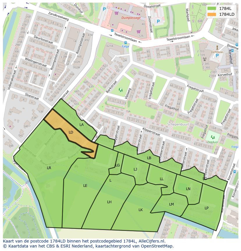 Afbeelding van het postcodegebied 1784 LD op de kaart.