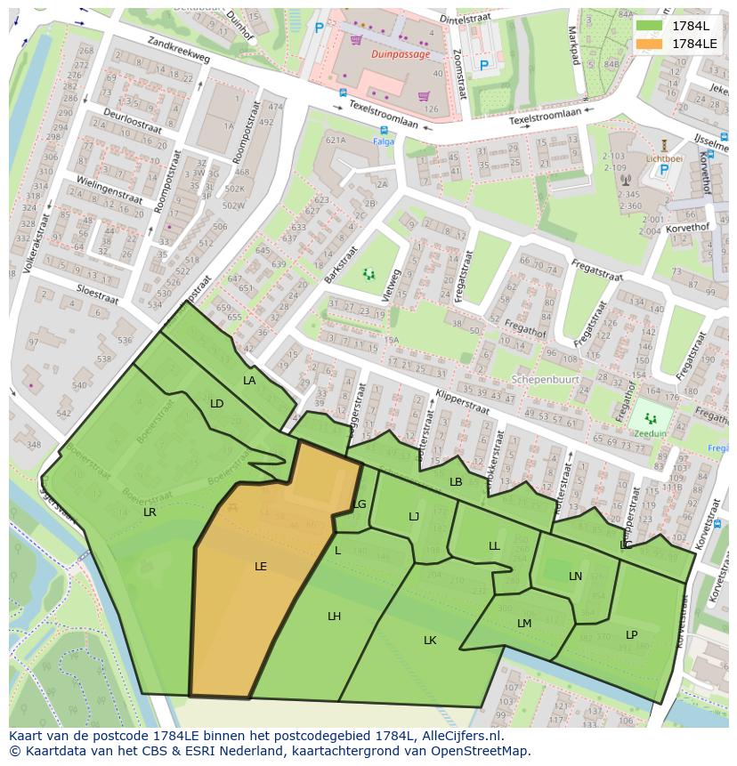 Afbeelding van het postcodegebied 1784 LE op de kaart.