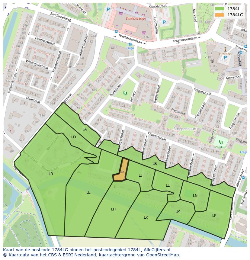 Afbeelding van het postcodegebied 1784 LG op de kaart.