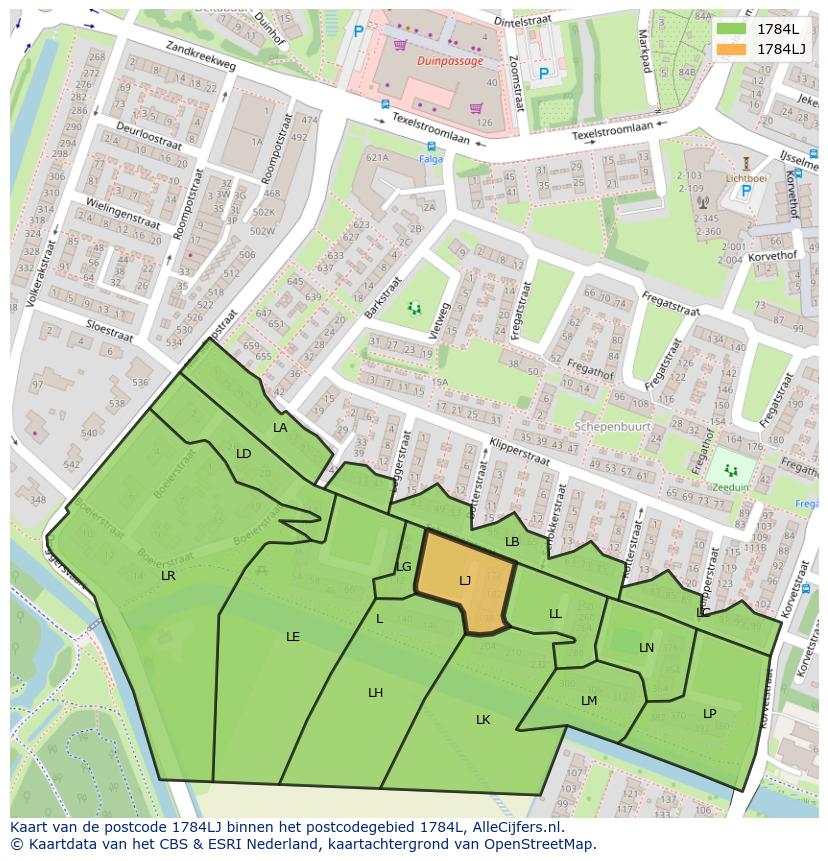 Afbeelding van het postcodegebied 1784 LJ op de kaart.