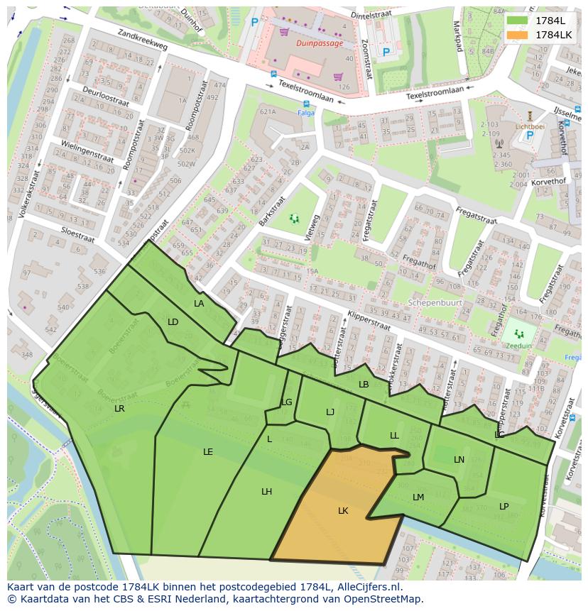 Afbeelding van het postcodegebied 1784 LK op de kaart.