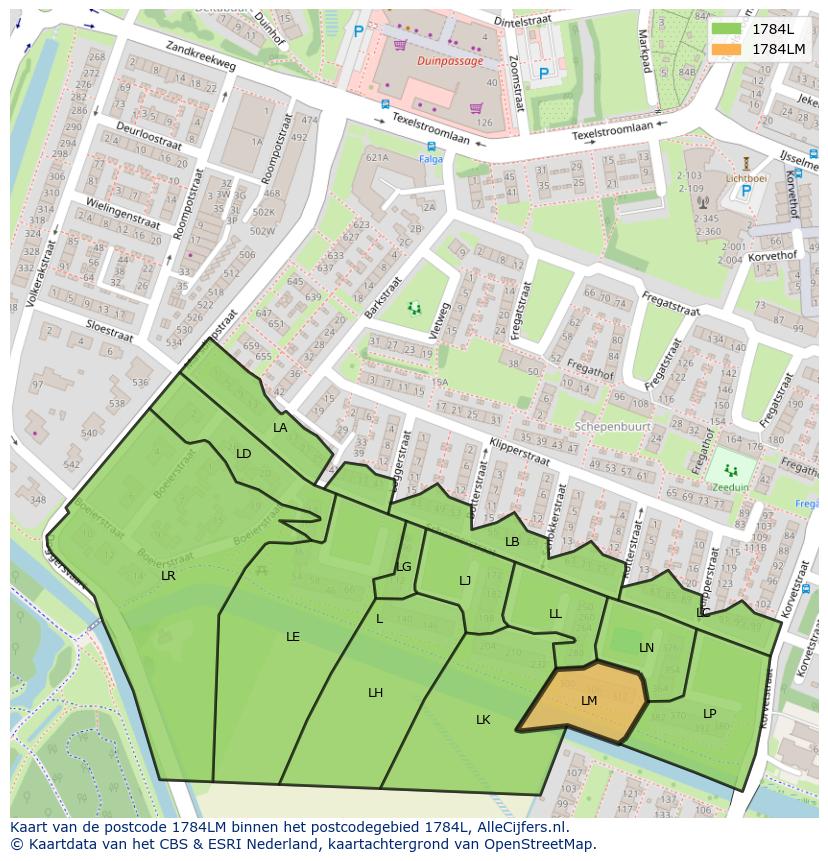 Afbeelding van het postcodegebied 1784 LM op de kaart.