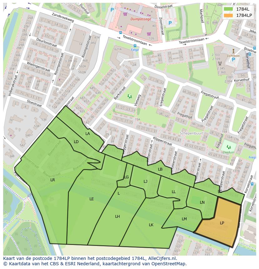 Afbeelding van het postcodegebied 1784 LP op de kaart.