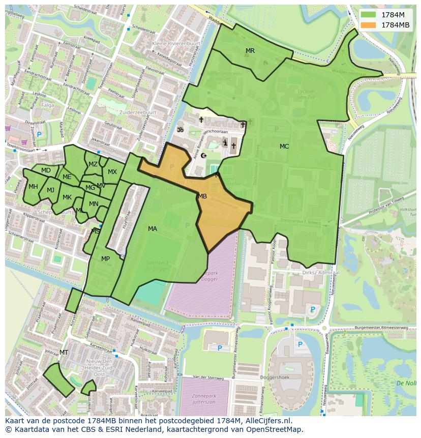Afbeelding van het postcodegebied 1784 MB op de kaart.
