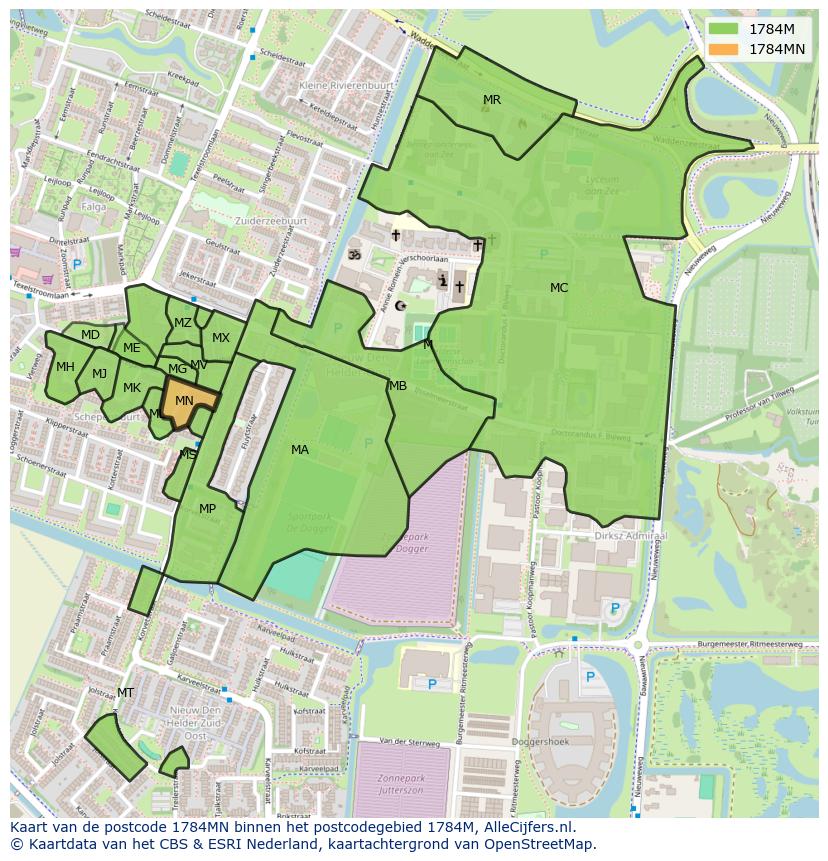 Afbeelding van het postcodegebied 1784 MN op de kaart.