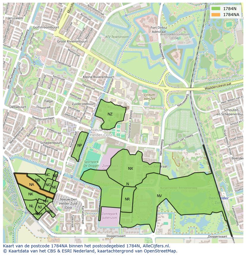 Afbeelding van het postcodegebied 1784 NA op de kaart.