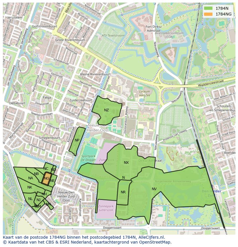 Afbeelding van het postcodegebied 1784 NG op de kaart.