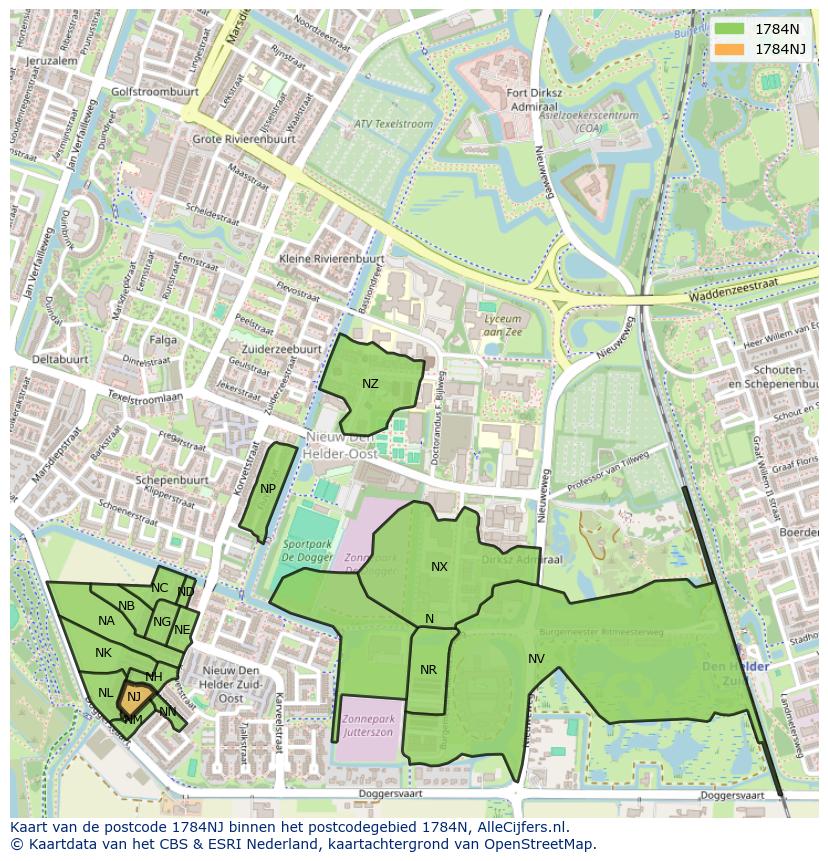 Afbeelding van het postcodegebied 1784 NJ op de kaart.