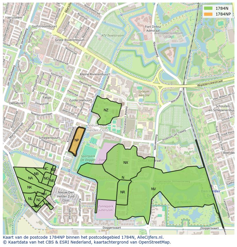 Afbeelding van het postcodegebied 1784 NP op de kaart.