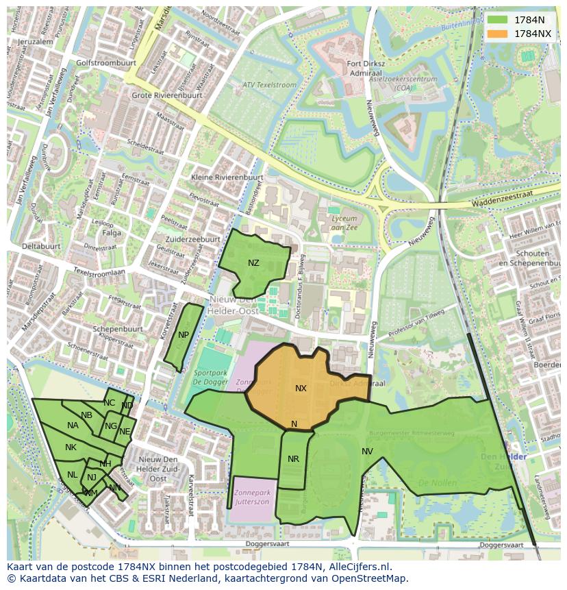 Afbeelding van het postcodegebied 1784 NX op de kaart.