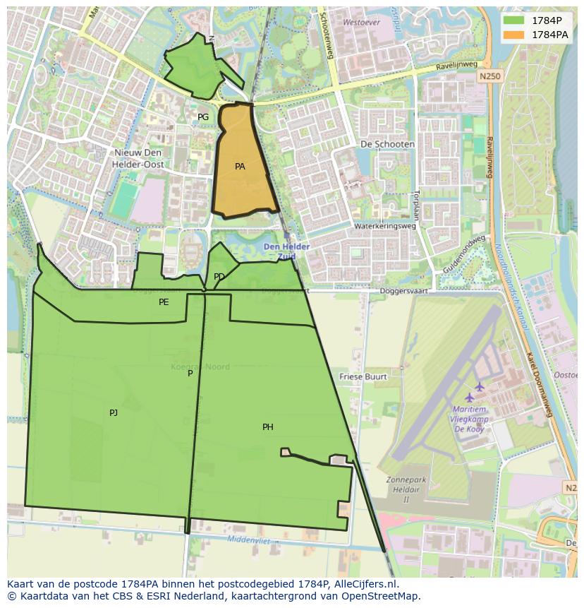 Afbeelding van het postcodegebied 1784 PA op de kaart.