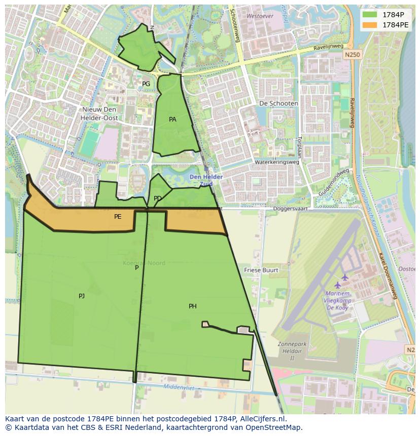 Afbeelding van het postcodegebied 1784 PE op de kaart.