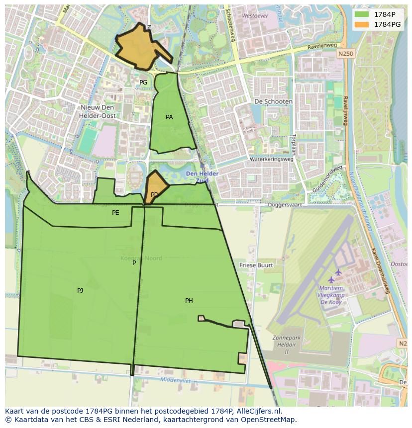 Afbeelding van het postcodegebied 1784 PG op de kaart.