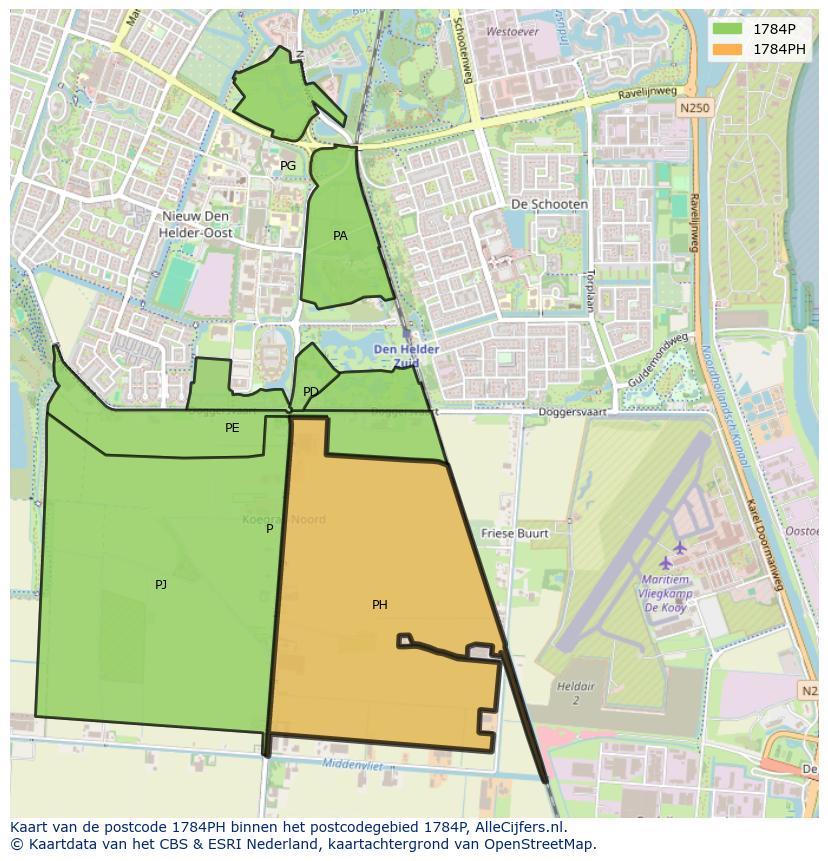 Afbeelding van het postcodegebied 1784 PH op de kaart.