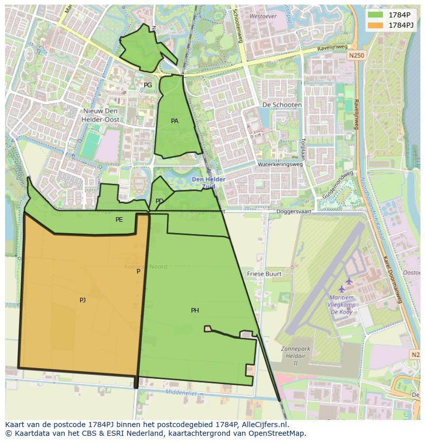 Afbeelding van het postcodegebied 1784 PJ op de kaart.