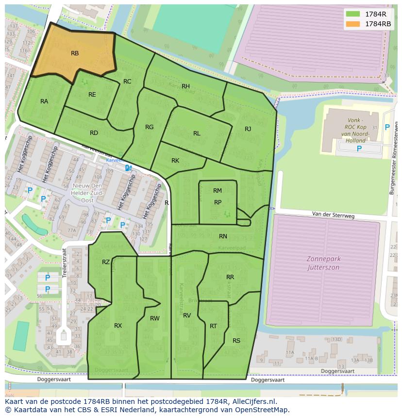 Afbeelding van het postcodegebied 1784 RB op de kaart.