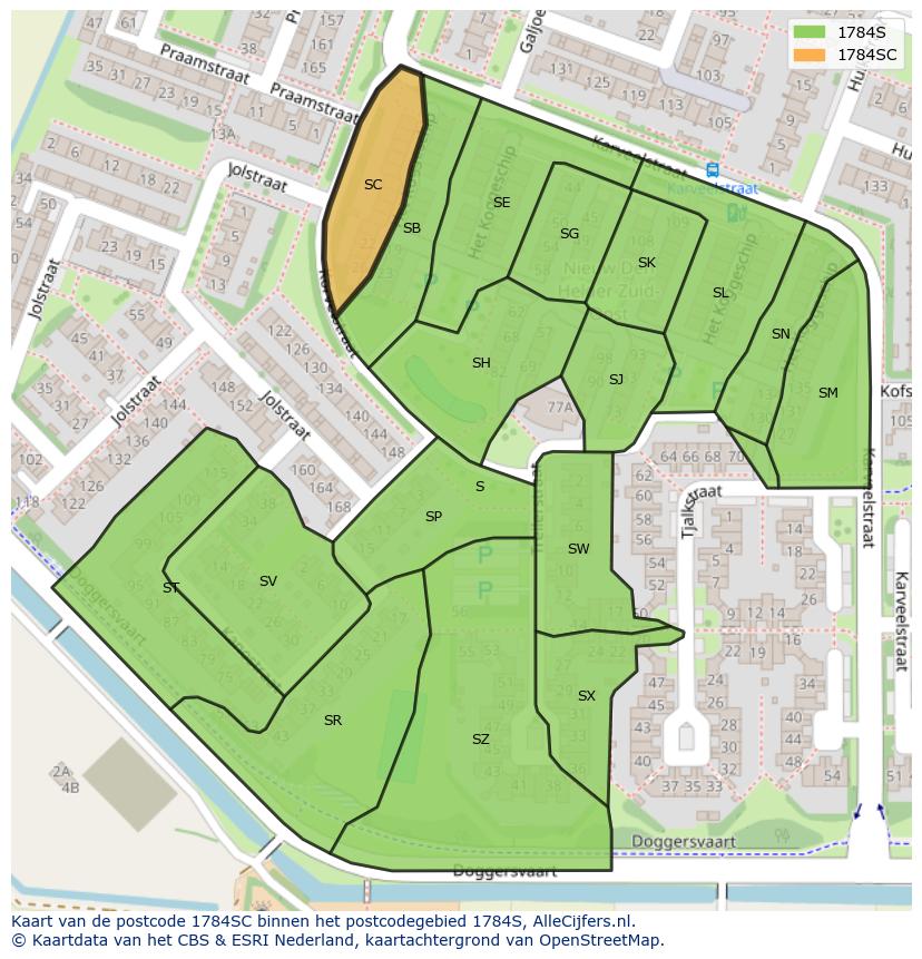 Afbeelding van het postcodegebied 1784 SC op de kaart.