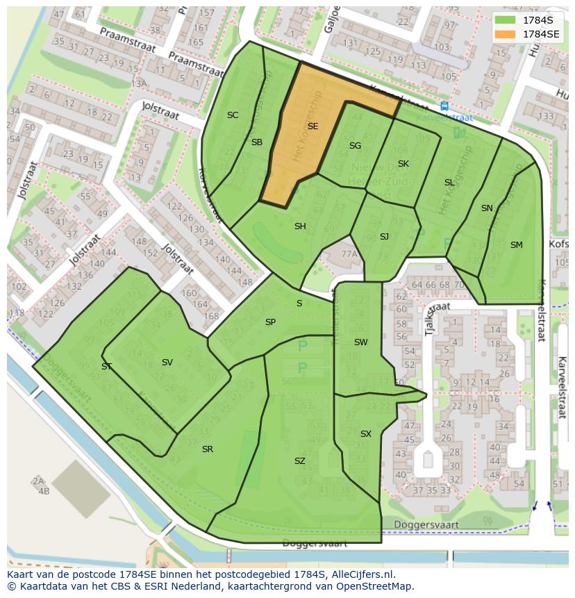 Afbeelding van het postcodegebied 1784 SE op de kaart.