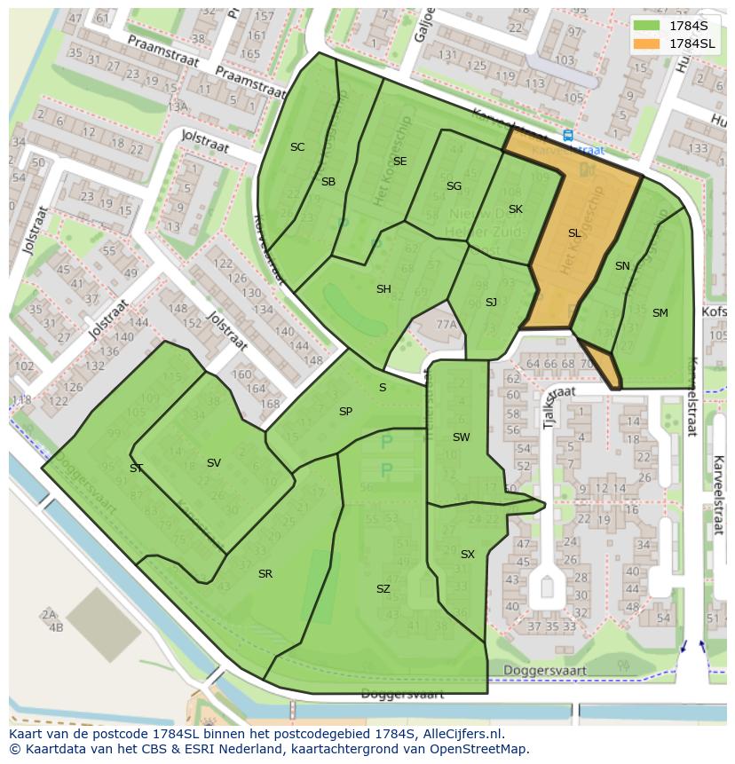 Afbeelding van het postcodegebied 1784 SL op de kaart.