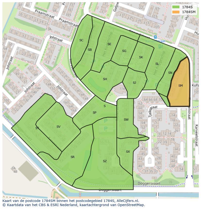 Afbeelding van het postcodegebied 1784 SM op de kaart.