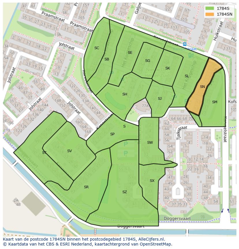 Afbeelding van het postcodegebied 1784 SN op de kaart.