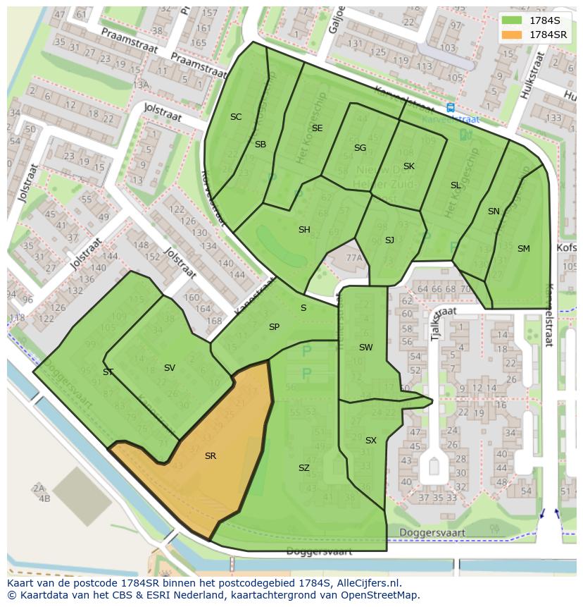 Afbeelding van het postcodegebied 1784 SR op de kaart.