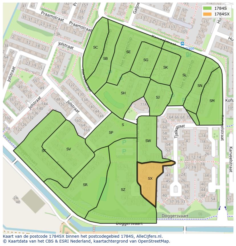 Afbeelding van het postcodegebied 1784 SX op de kaart.