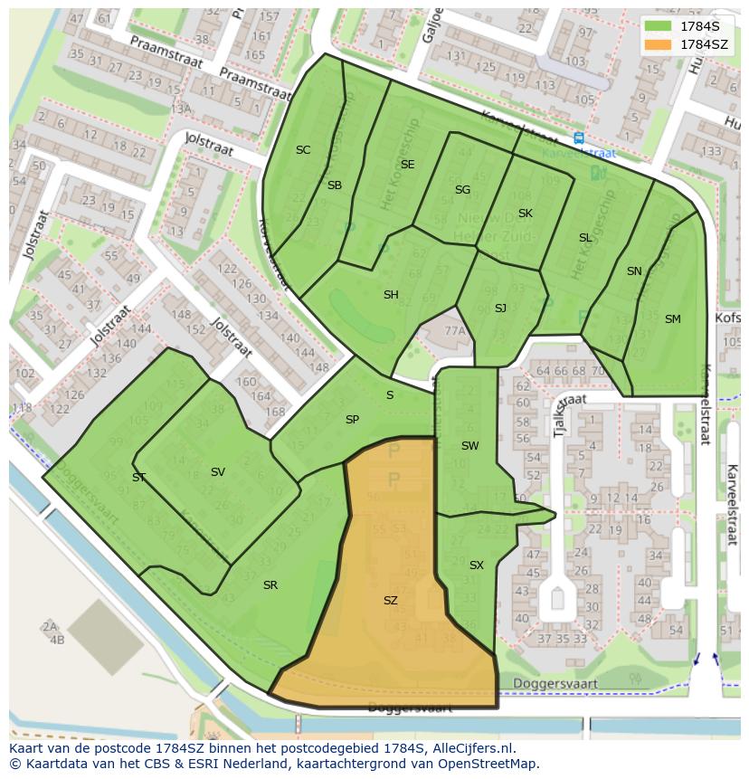 Afbeelding van het postcodegebied 1784 SZ op de kaart.