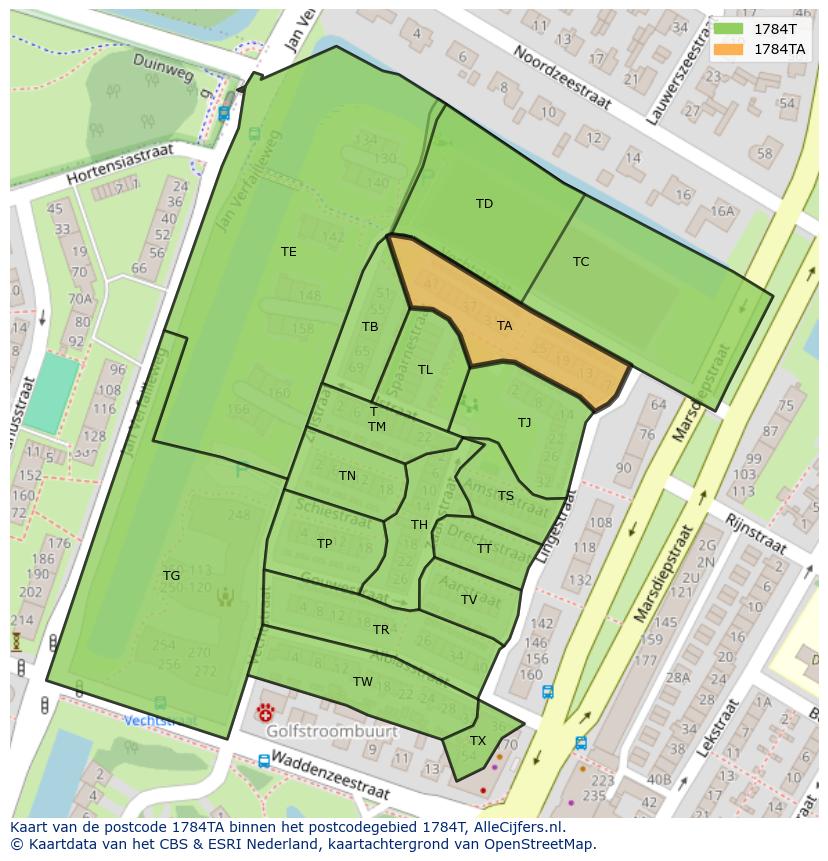 Afbeelding van het postcodegebied 1784 TA op de kaart.