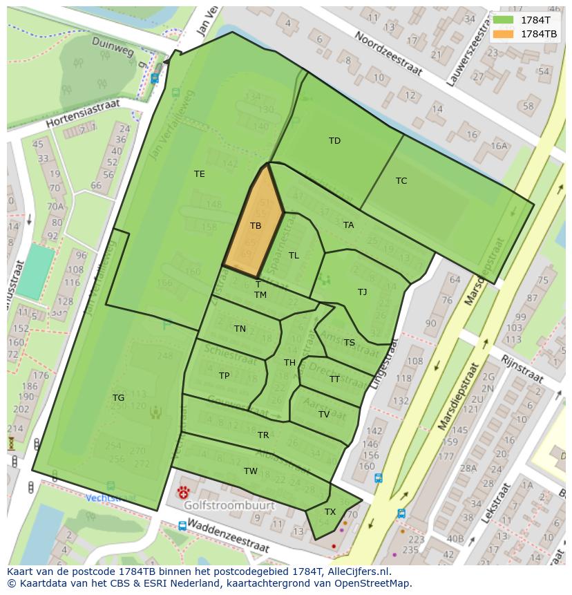 Afbeelding van het postcodegebied 1784 TB op de kaart.