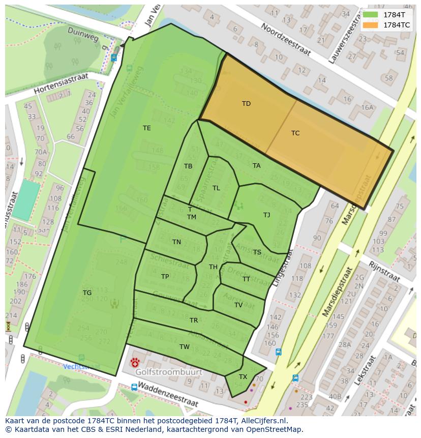 Afbeelding van het postcodegebied 1784 TC op de kaart.