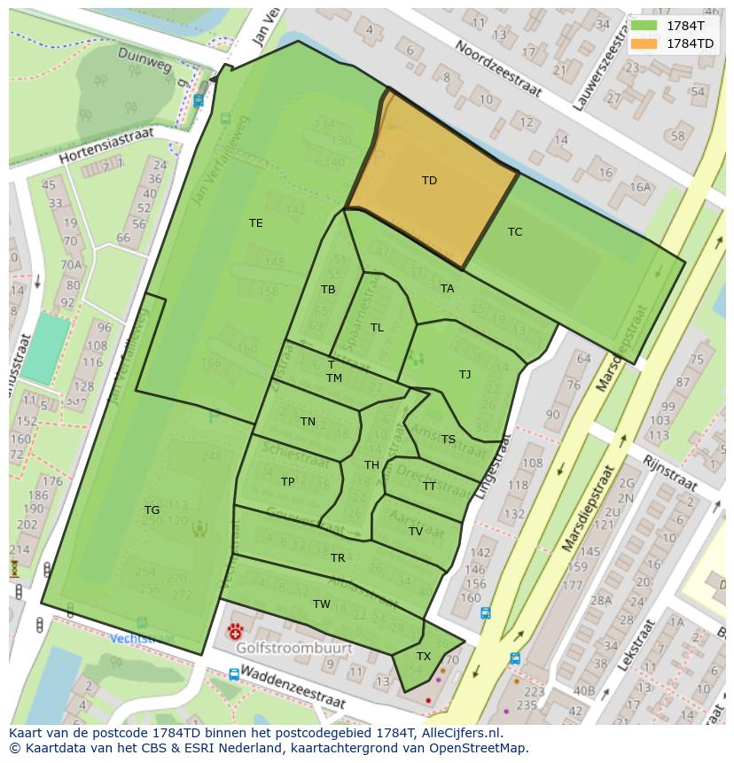 Afbeelding van het postcodegebied 1784 TD op de kaart.