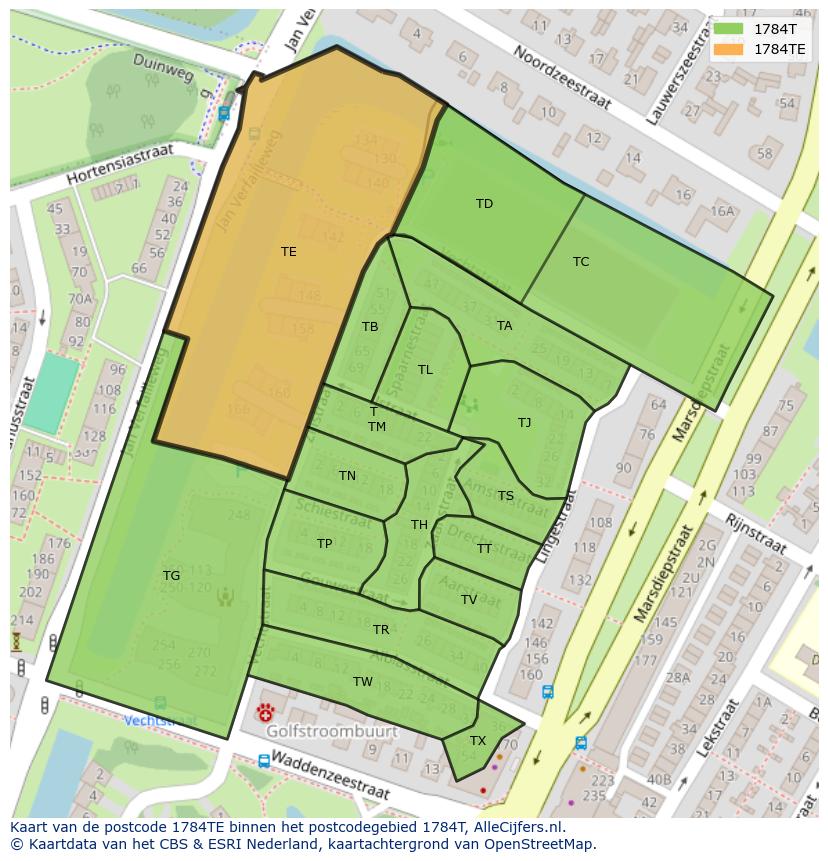 Afbeelding van het postcodegebied 1784 TE op de kaart.