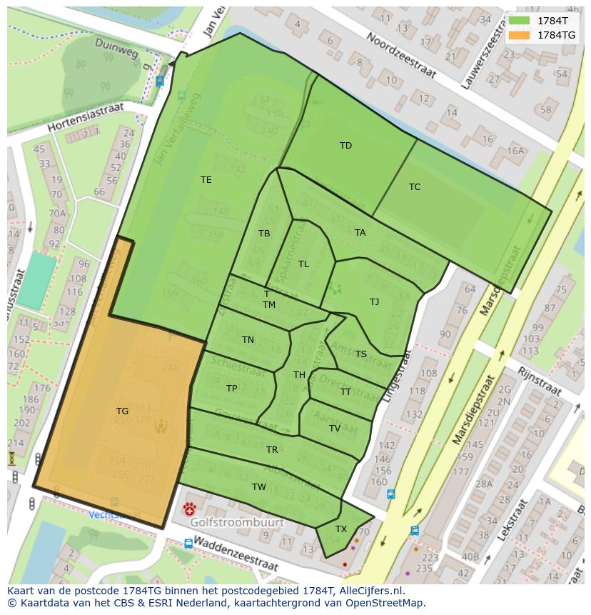 Afbeelding van het postcodegebied 1784 TG op de kaart.