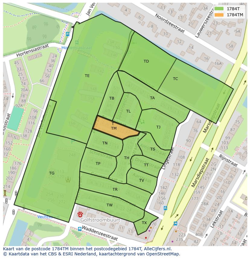 Afbeelding van het postcodegebied 1784 TM op de kaart.