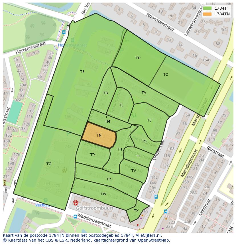 Afbeelding van het postcodegebied 1784 TN op de kaart.