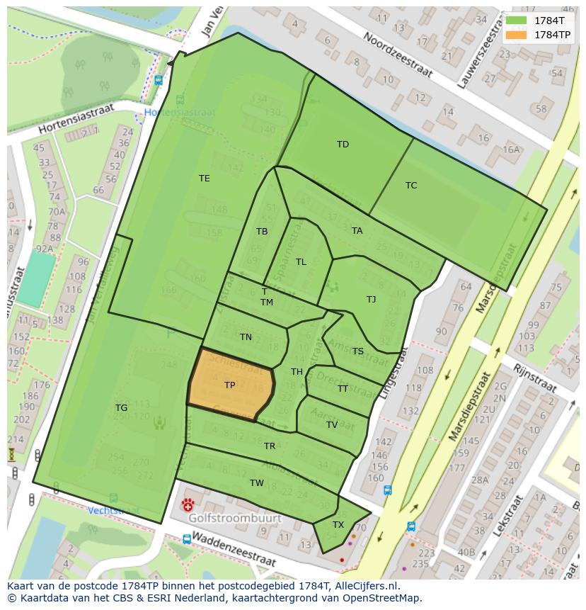Afbeelding van het postcodegebied 1784 TP op de kaart.