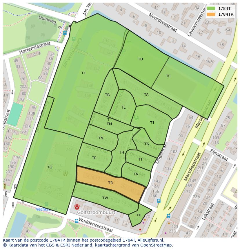 Afbeelding van het postcodegebied 1784 TR op de kaart.