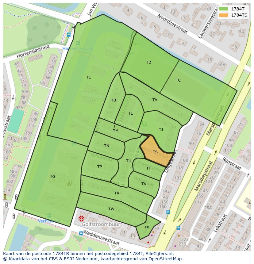 Afbeelding van het postcodegebied 1784 TS op de kaart.
