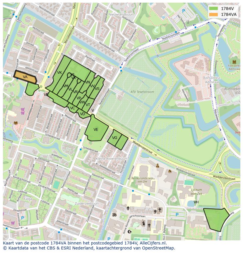 Afbeelding van het postcodegebied 1784 VA op de kaart.