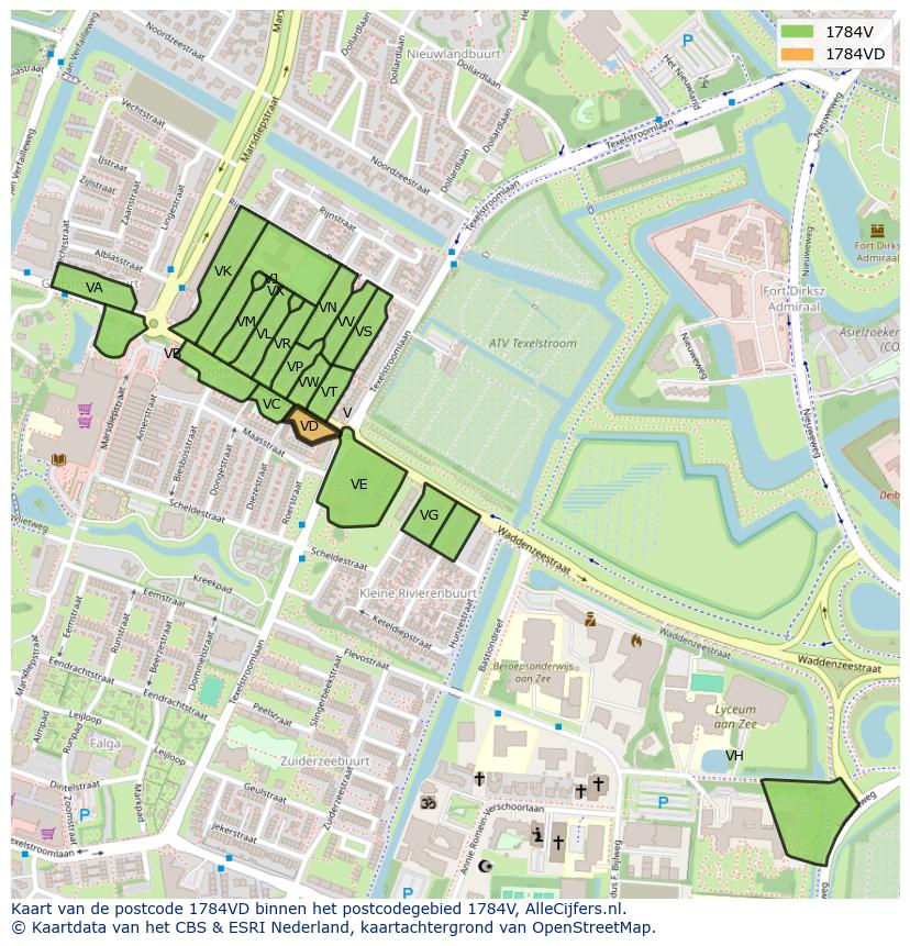 Afbeelding van het postcodegebied 1784 VD op de kaart.