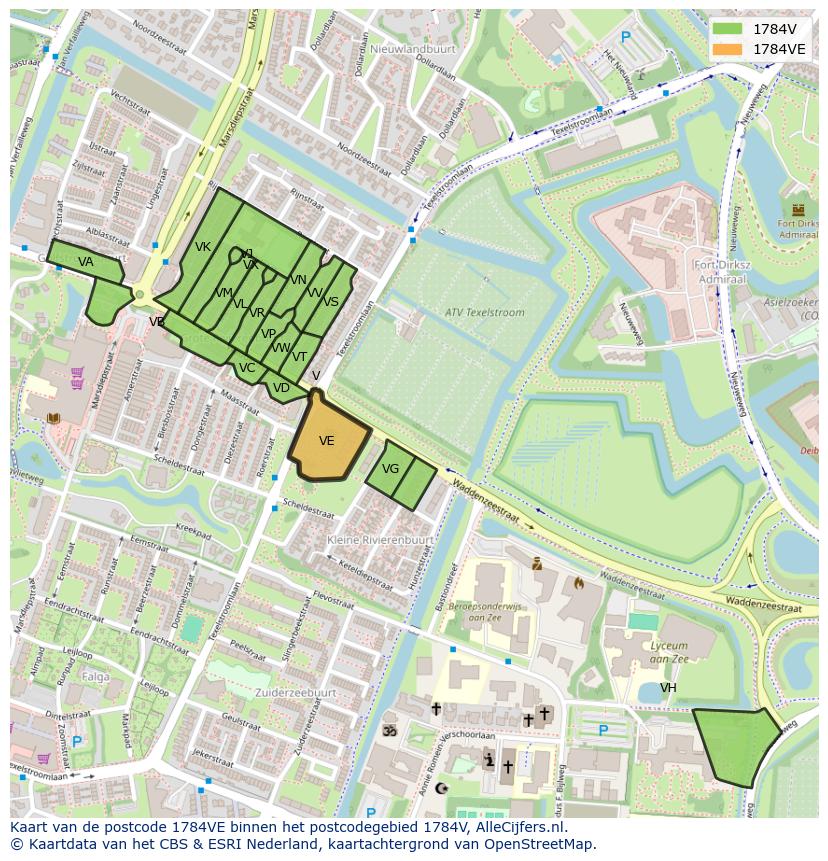 Afbeelding van het postcodegebied 1784 VE op de kaart.