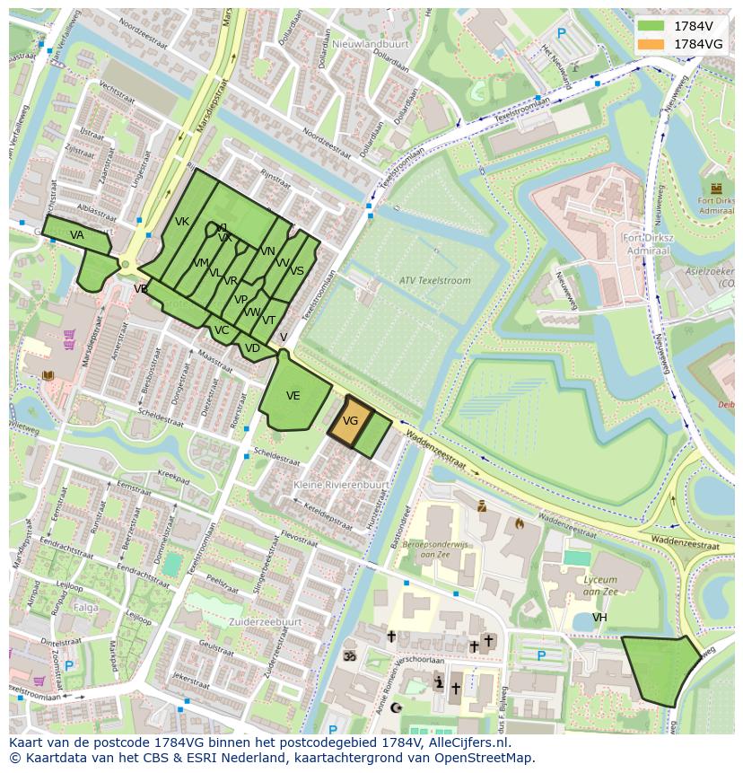 Afbeelding van het postcodegebied 1784 VG op de kaart.