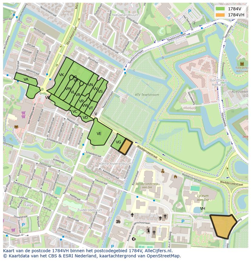 Afbeelding van het postcodegebied 1784 VH op de kaart.