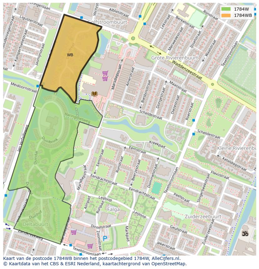Afbeelding van het postcodegebied 1784 WB op de kaart.