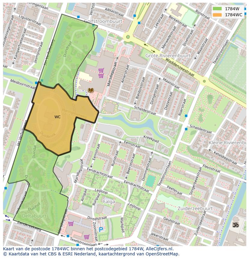 Afbeelding van het postcodegebied 1784 WC op de kaart.