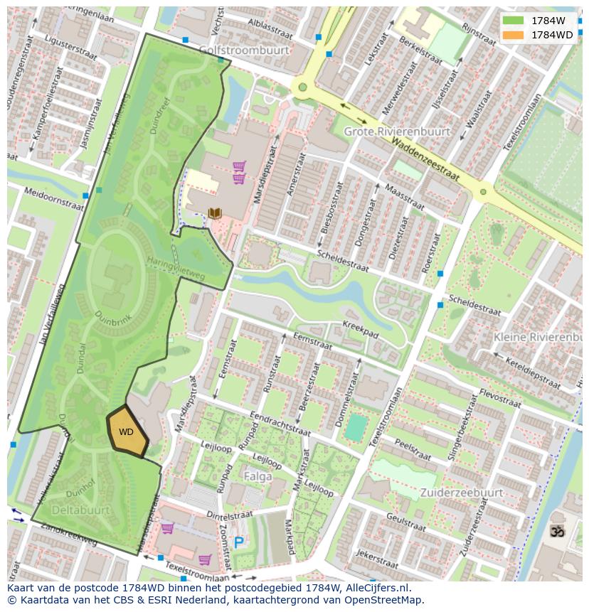 Afbeelding van het postcodegebied 1784 WD op de kaart.