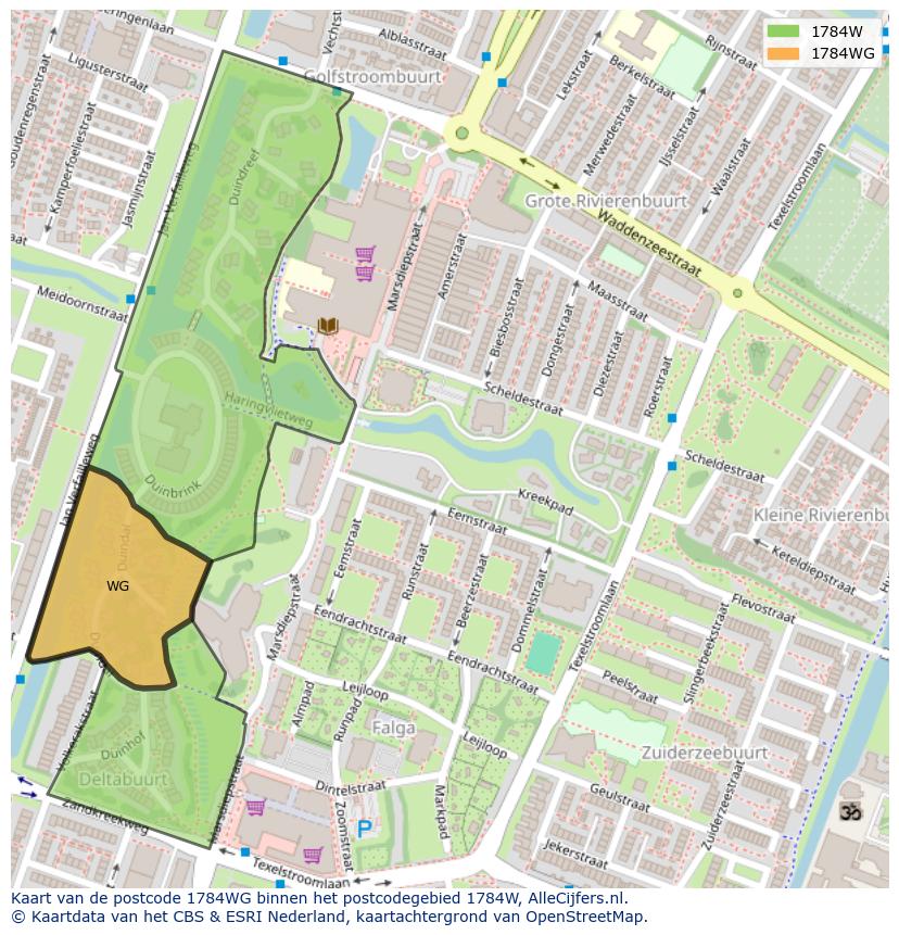 Afbeelding van het postcodegebied 1784 WG op de kaart.