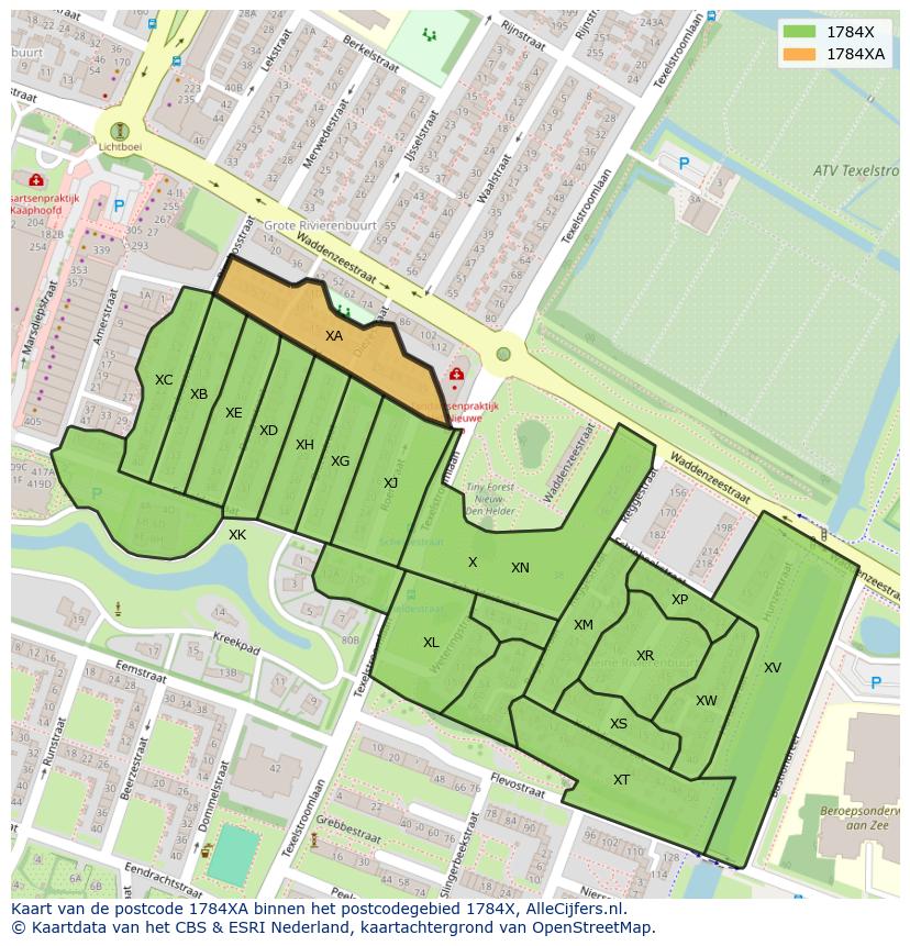 Afbeelding van het postcodegebied 1784 XA op de kaart.