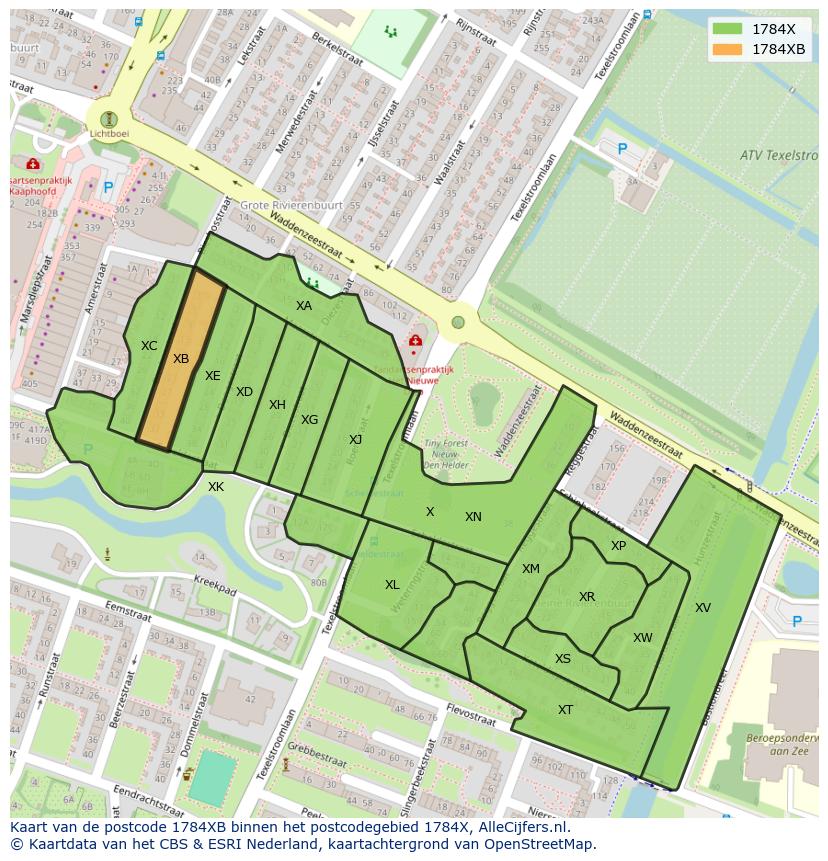 Afbeelding van het postcodegebied 1784 XB op de kaart.